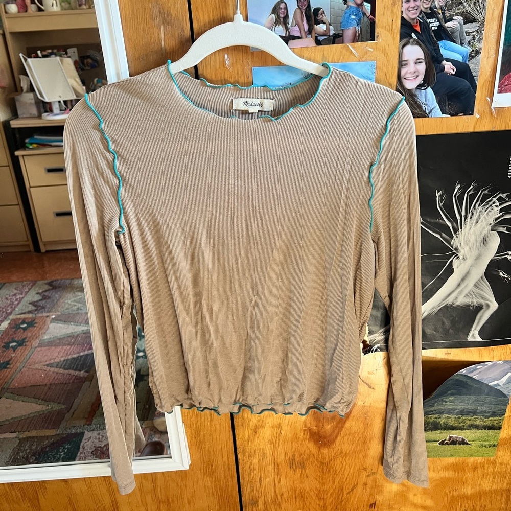 Madewell Cream Ribbed Long Sleeve Blouse